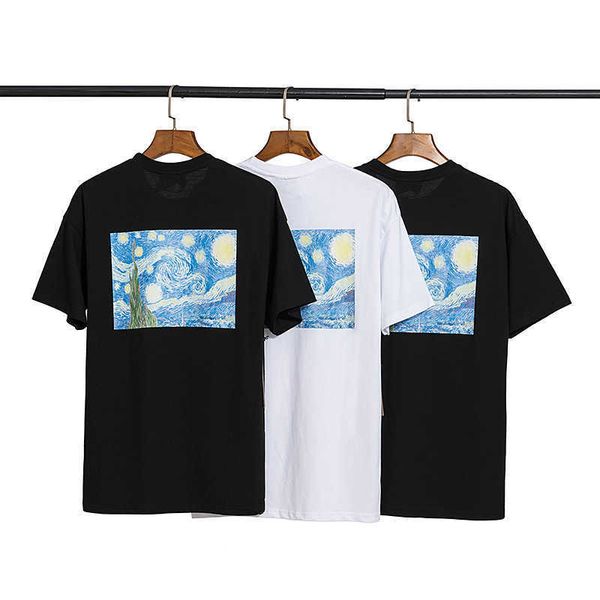 

essentials fog new double line van gogh star print short sleeve 9aso, White;black