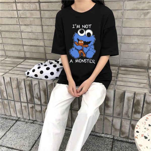 

women's t-shirt women clothes sesame street summer harajuku neutral short-sleeved t shirt sesame street printed street wind t-shi, White