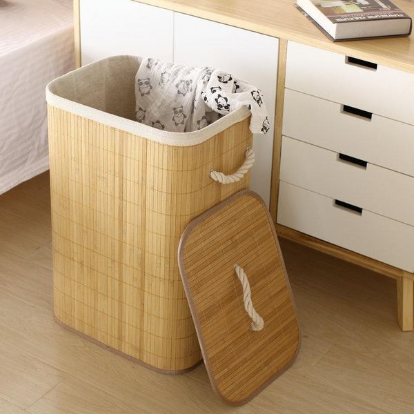 

folding dirty clothes storage basket bamboo laundry washing bag foldable organizer large hamper one three grids bathroom womenwf & organizat