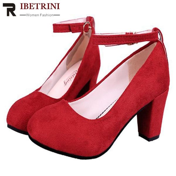 

dress shoes ribetrini consise female flock woman round toe ankle strap high heel pumps women 2021 summer, Black