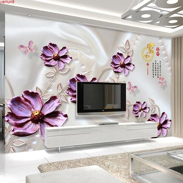 Individuelle Fototapeten, Heimdekoration, 3D-Relief, lila Blumen, modernes Wohnzimmer, TV-Hintergrund, Wandmalerei, Wandgemälde, Papel De Parede, gute Qualität