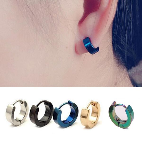 

ly fashion 1 pair unique stainless steel hoop ear piercing earrings studs cool jewelry for women men do99 & huggie, Golden;silver