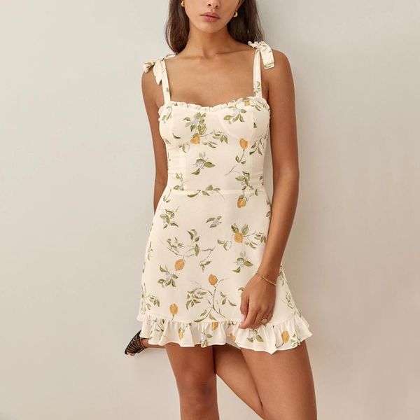 

casual dresses women sweetheart neckline ruffle edged hem floral print mini dress with strap ties, Black;gray