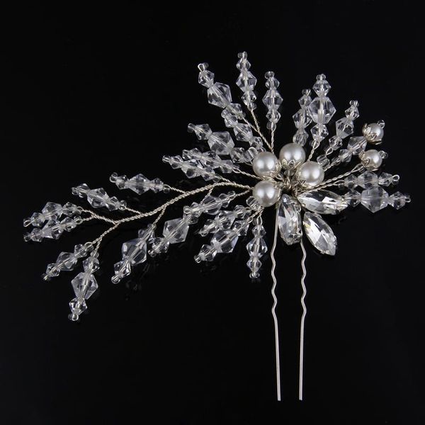 

hair clips & barrettes arrival plant branch pattern pearl clip crystal jewelry wear for women wedding accessories tiara headdress, Golden;silver
