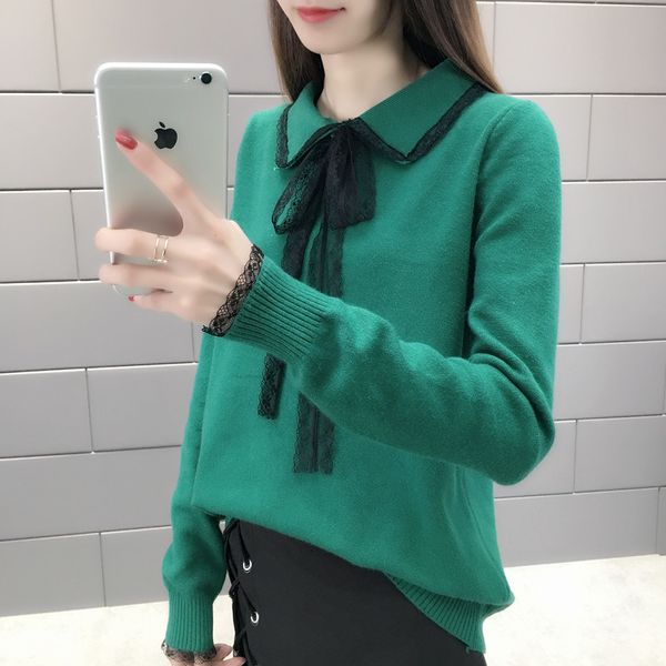 

women's tanks & camis spring fall female sweater knitted plus size loose sleeve long lace turtleneck casual jumpers ladies 52y1, White