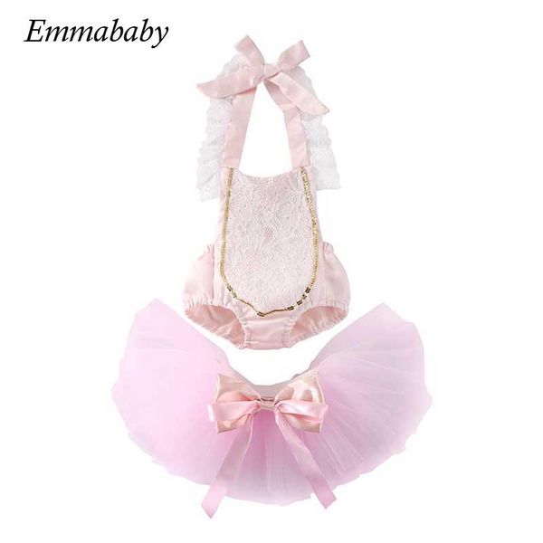 

summer 2pcs cute baby girls lace hanging belt romper jumpsuit+tutu skirts dress sunsuit outfits costume pink baby's sets clothing, White