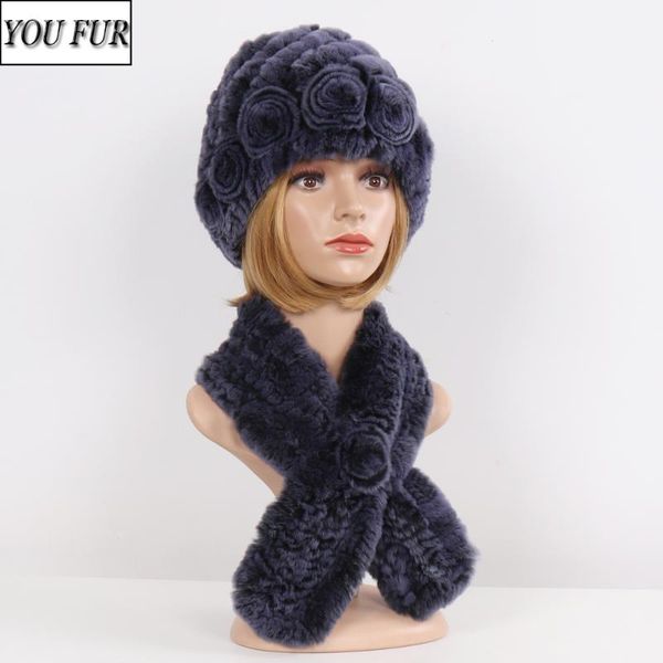 

hats, scarves & gloves sets real fur girls hats women winter knitted rex hat scarf fluffy warm 100% natural 2 pieces, Blue;gray