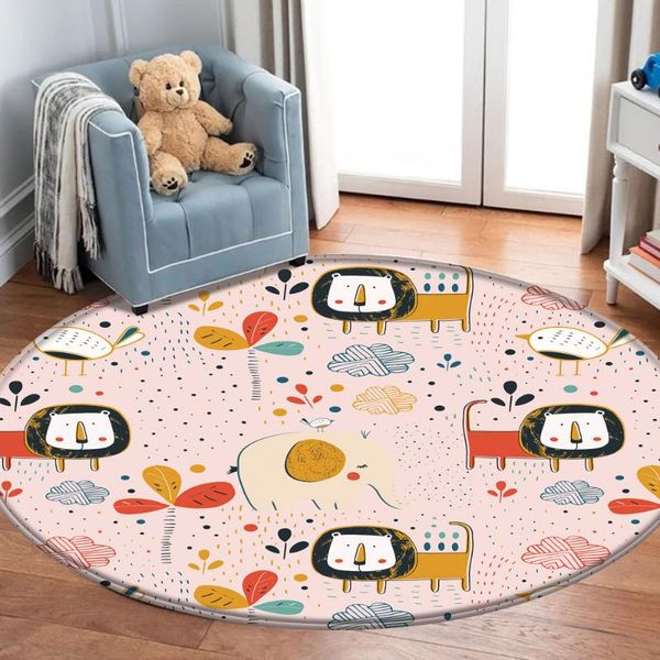 

carpets children flannel round carpet cartoon cute lion elephant pattern rug baby play mat bedroom bathroom door floor doormats rugs