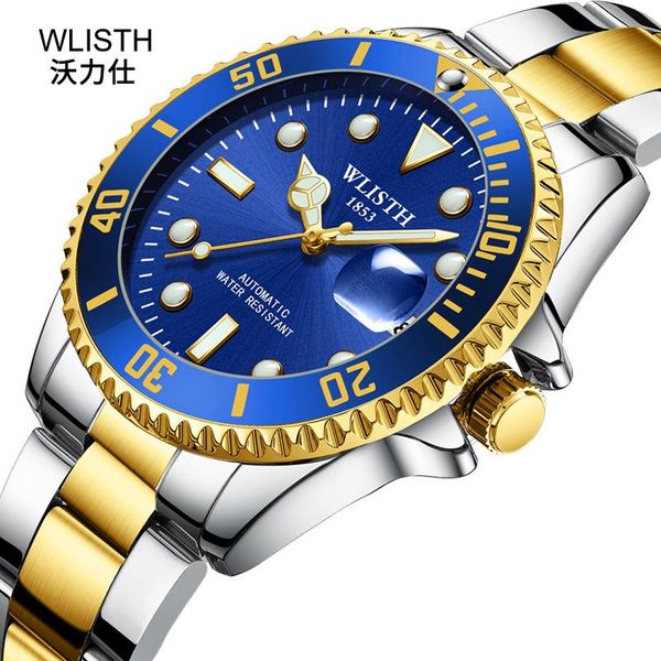 

parejas regalos waterproof watch men's night light fully automatic mechanical black blue and green wristwatches, Slivery;brown