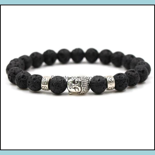 

other bracelets jewelry mens womens diffuser anti-fatigue sier buddha bracelet lava natural stone charms volcanic rock prayer gwf12320 drop, Golden;silver