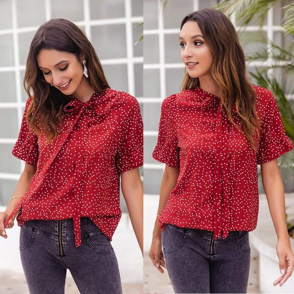 

women's 2021 point short-sleeved round-neck t-shirt woman red shirts quality, White