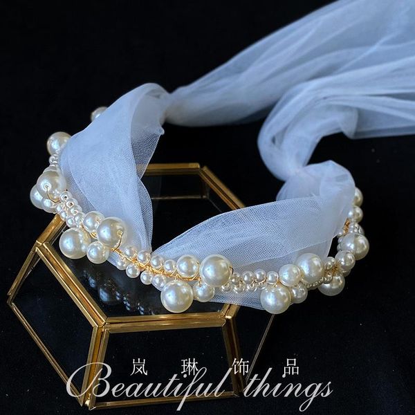 Fermagli per capelli Barrettes Coreano Super Fata Sposa Copricapo di perle Accessori da sposa Corone e diademi in filato di seta dolce per le donne