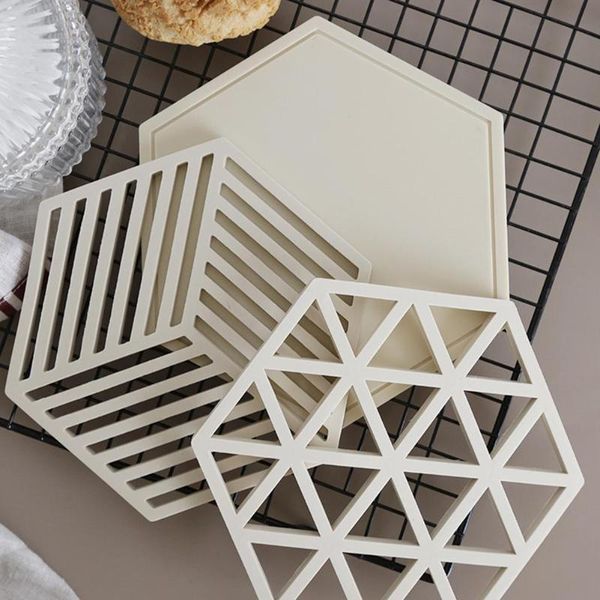 

mats & pads hollow hexagon shape dinning table silicone anti-slip heat resistance place mat cup bowl pad decoration placemat