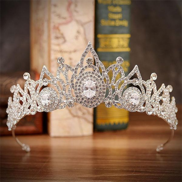 

hair clips & barrettes vintage gold red crystal rhinestone bridal tiara and crown wedding jewelry accessories pageant prom diadem for bride, Golden;silver