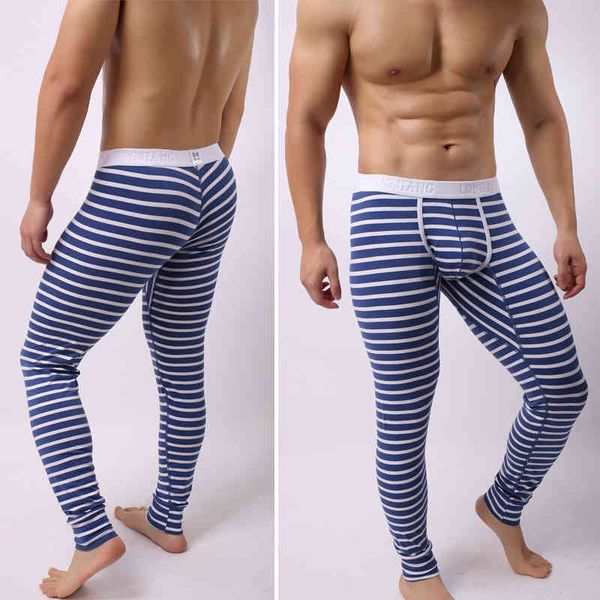 

men's thermal pajamas, stripe cotton underwear, long, super soft, thin, winter, novel, Black;white