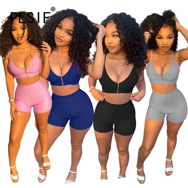 

women's tracksuits women sleeveless skinny shorts set summer sheath 2 pieces sporty crop and suit, Gray