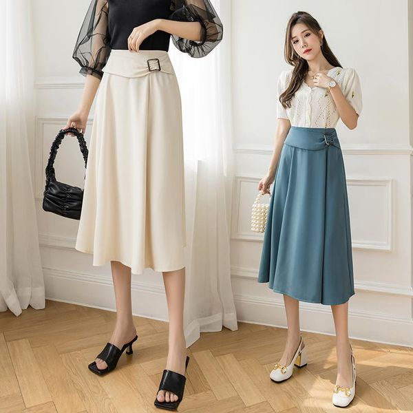 

skirts female han edition 2021 of tall waist show thin covering across a word in the long chiffon s, Black