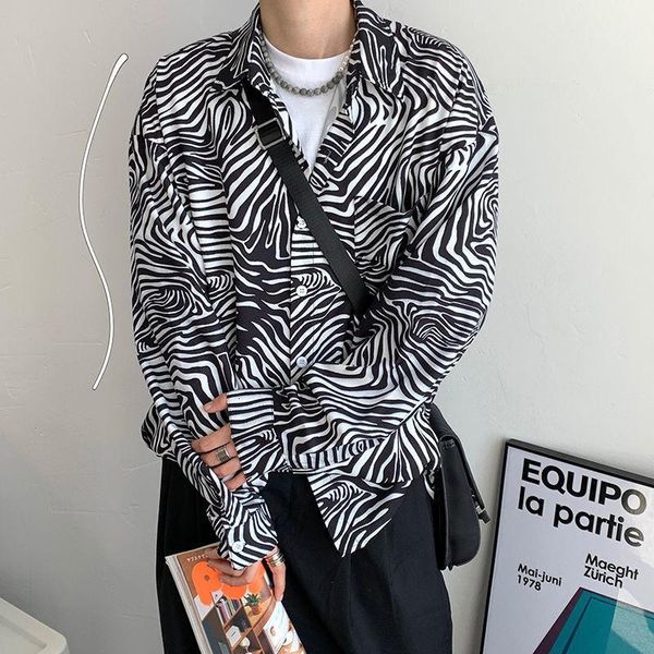 

men's casual shirts spring striped shirt fashion retro men streetwear korean loose long-sleeved mens dress -xl, White;black