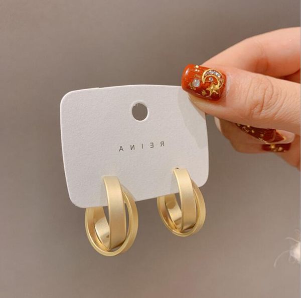 

925 silver needle matte charm double hoop earrings temperament personality cold wind net red female korea, Golden
