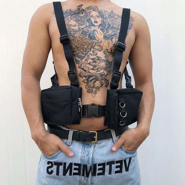

punk chest rig bag tactical streetwear chest bags outdoor functional women hip hop vest bag two pockets harness waist pac