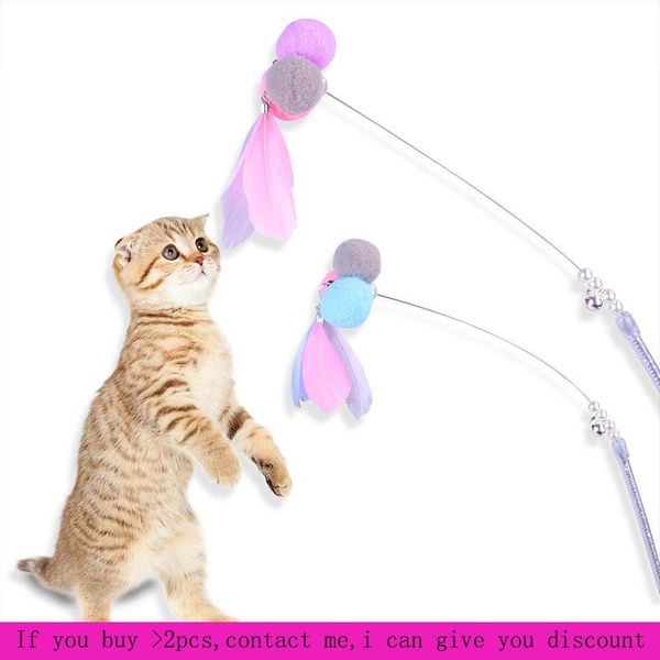 

cat toys toy feather bell stick for cats kittens interactive pet supplies play game products