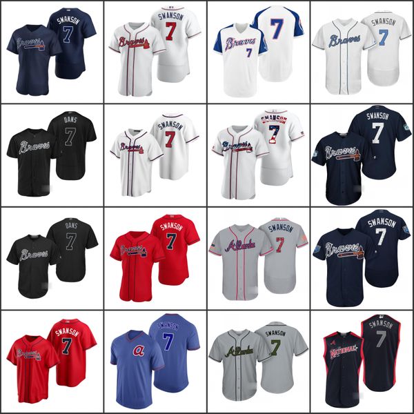 

atlanta braves men 7 dansby swanson swanson dans youth womenjersey, Black;red