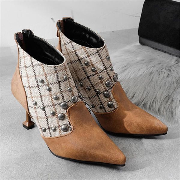 

boots autumn high heels woman pumps fashion rivet ankle women short ladies shoes botas botte femme small 2021, Black