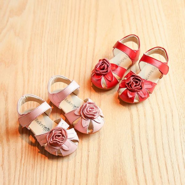 

sandals summer baby girls genuine leather cute pink shoes size 21-30, Black;red