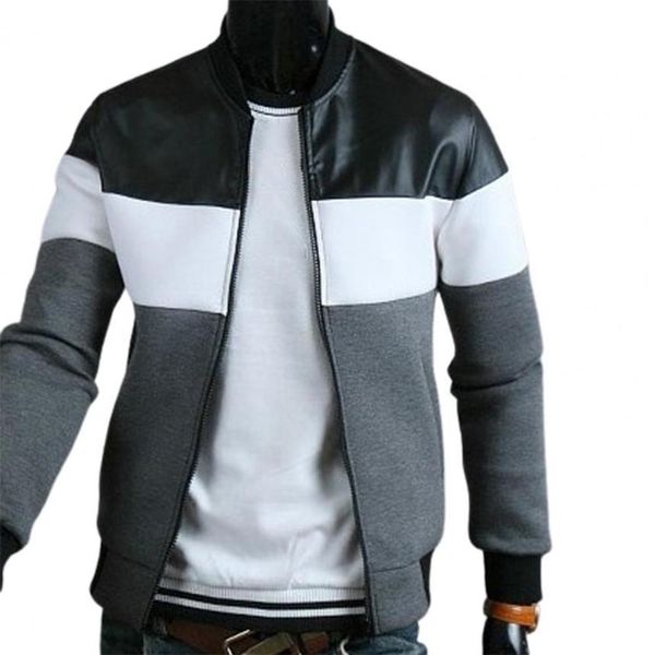 

new trend fashion men's comfortable zipper faux leather stand-up collar long sve et coats, Black;brown