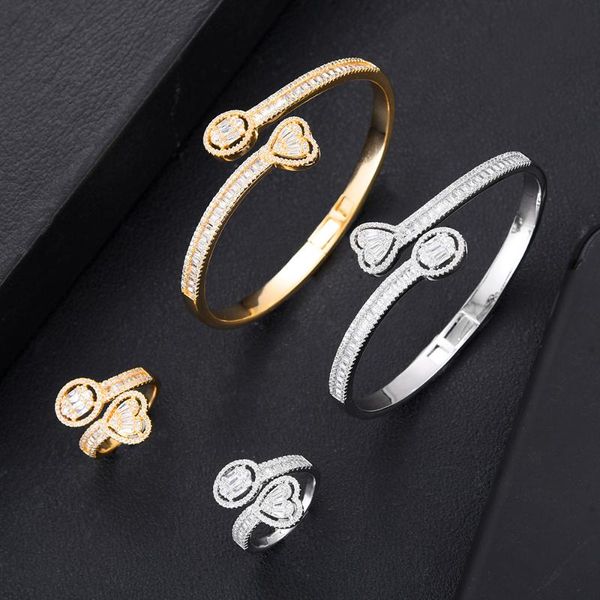 

earrings & necklace godki luxury african bangle ring sets fashion bridal jewelry for women wedding brincos para as mulheres 202, Silver