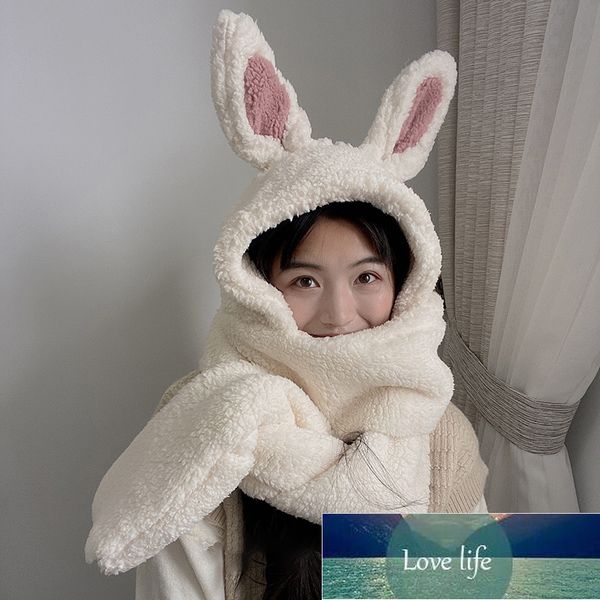 

women bunny 3 in 1 winter warm soft cutethickening hood scarf snood pocket hats hooded srarves scarf hat glove 3 piece factory price expert, Blue;gray