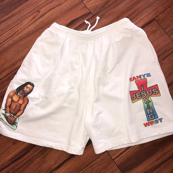 

mens summer shorts jesus is king cross sports basketball casual, White;black
