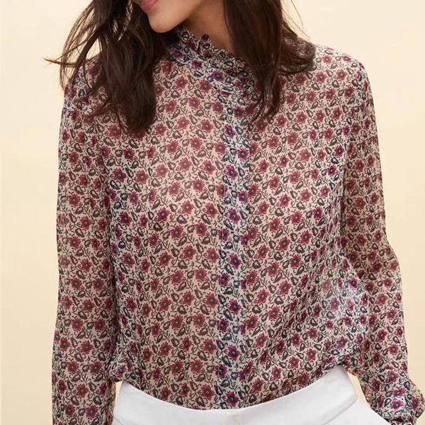 

stand collar print women shirt casual wild temperament lady blouse 2021 1, White