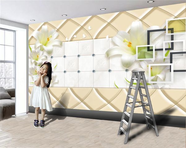 Quadrado Frame Flores 3D papel de parede moderno decoração de casa elegante wallpapers sala de estar quarto cozinha romântica pintura mural papéis de parede