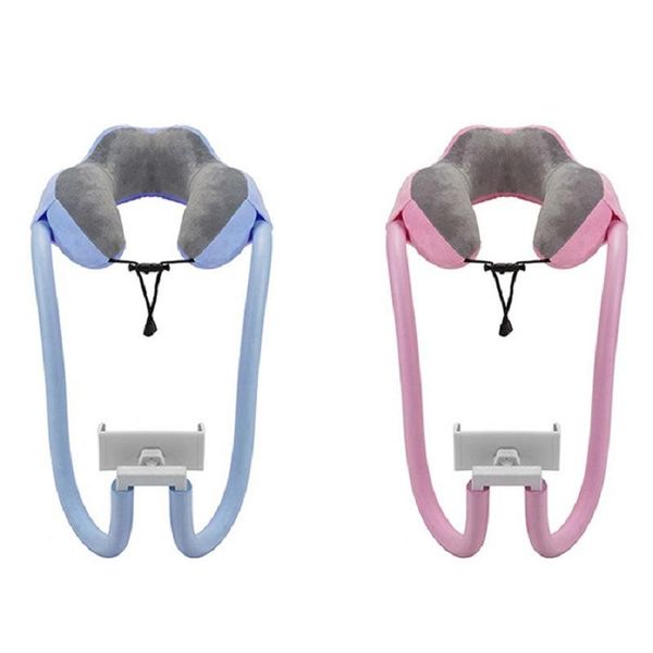 

u-shaped neck pillow with gooseneck tablet phone holder, memory foam nap flexible reading holder 2-in-1 cell mounts & holders