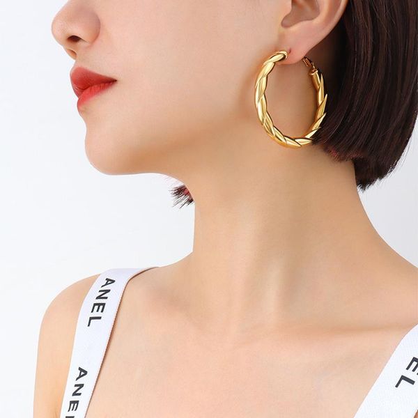 

hoop & huggie ghidbk vintage gold silver color twisted stainless steel earring for women girls bold textured hollow pierced earrings gift, Golden;silver