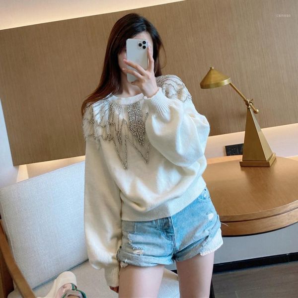 

women's sweaters white winter fashion women clothes coat oversize jumper lace luxury designer rhinestone o-neck loose pullover sweater, White;black
