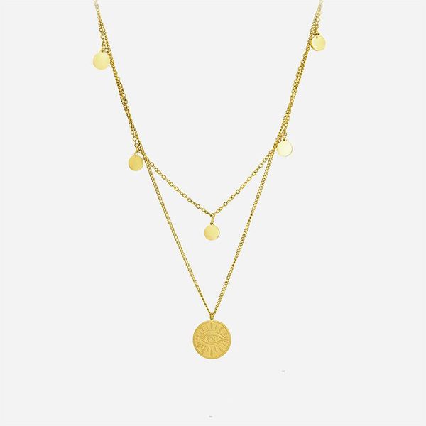 

pendant necklaces fashion stainless steel multilayer coin eye necklace for women statement chain choker jewelry 2021 wholesale, Silver