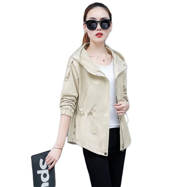 

women's trench coats coat women beige pink plus size loose hooded windbreaker 2021 spring autumn korean short slim long sleeve cx1162, Tan;black