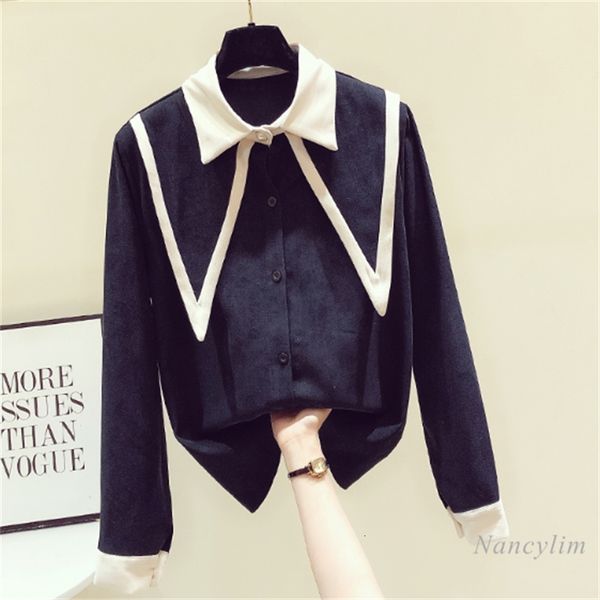 

dresses fashion blouse women spring and autumn vintage contrast color single-breasted shirt female loose-fitting all-match, Black;gray