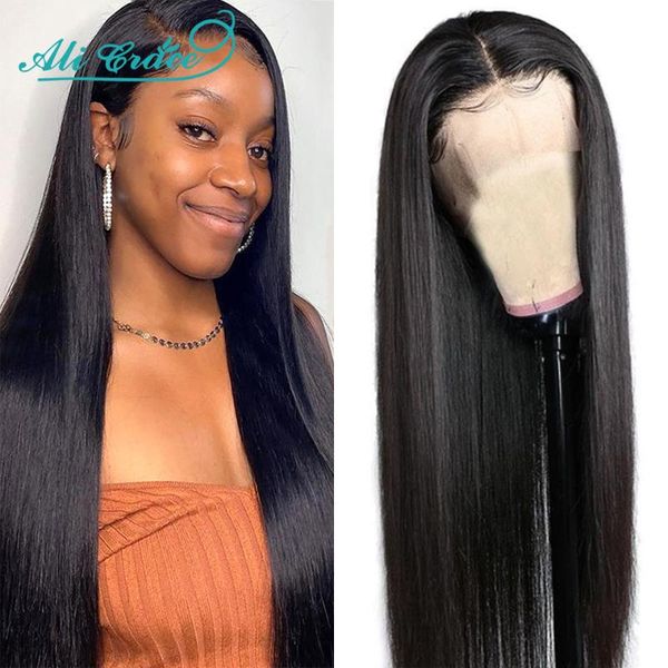 

lace wigs ali grace brazilian straight front wig 13x6 pre-plucked human hair with baby natural hairline, Black;brown