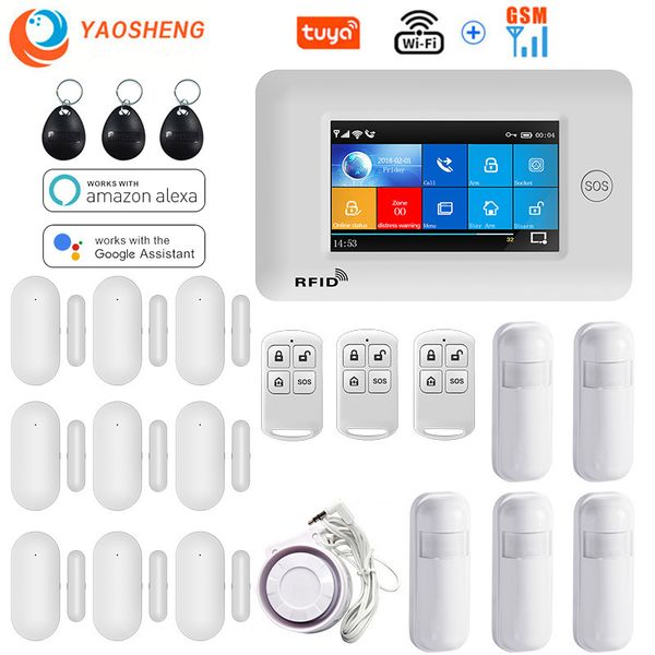 

4.3 inch touch panel wifi gsm wireless burglar home security alarm system tuya smart life app control compatible with alexa