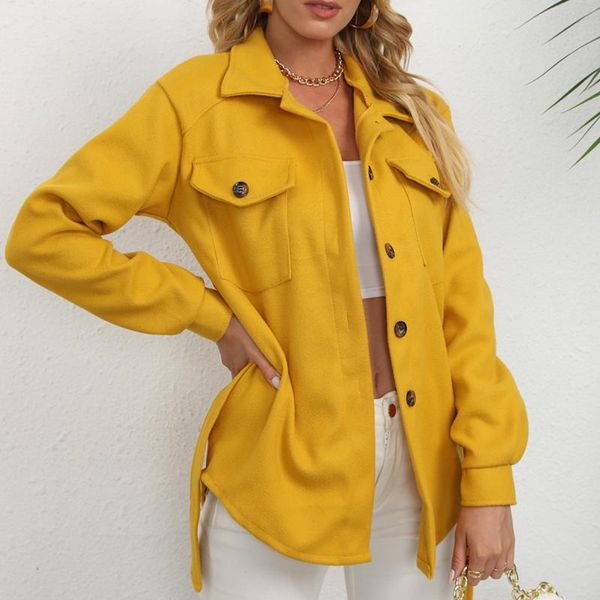 

women's jackets autumn jacket 2021 winter fashion solid color turn-down collar long sleeve single-breasted pocket casual coat outwear, Black;brown