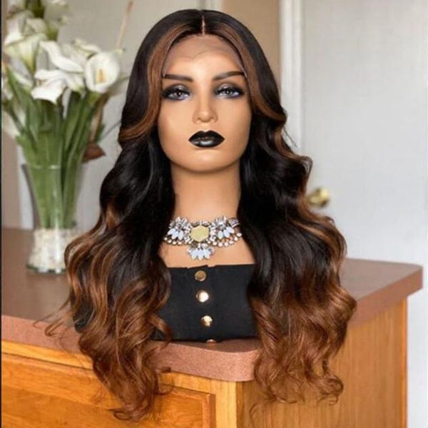 

lace wigs 13x4 part wig for black women heighlight blonde color body wave brazilian hair large cap size with baby, Black;brown