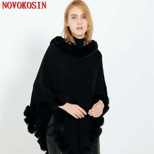 

scarves 2021 winter warm o neck faux fur sweater women capes solid cashmere triangle poncho plus size tufted bottom pullover, Blue;gray