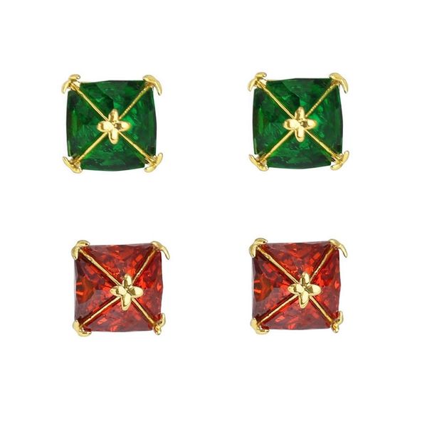 

fashionable and elegant emerald square zircon tower shaped wine red earrings, Black