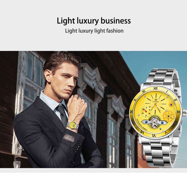 

men mechanical watches stolen tape fashion multifunctional 3atm vacancy gifts for lovers, Slivery;brown