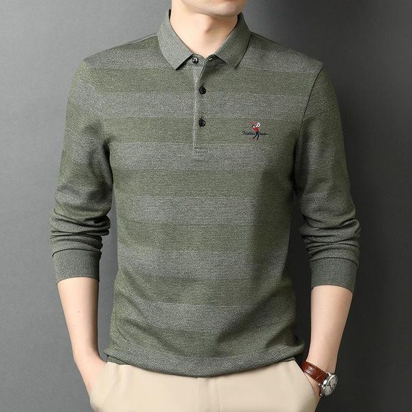 

men's polos t shirt fashion long sleeve cotton blend casual clothes striped green, White;black