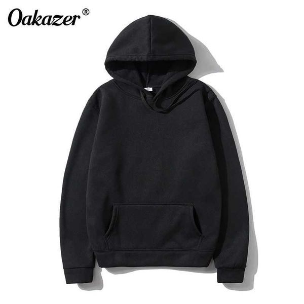 

oakazer hoodies sweatshirts men woman fashion solid color autumn winter fleece hip hop hoody male brand casual 2021, Black