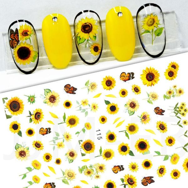 

nail art decorations sunflower stickers 1sheet beauty spring floral manicure decoration wraps 3d decor diy charms, Silver;gold